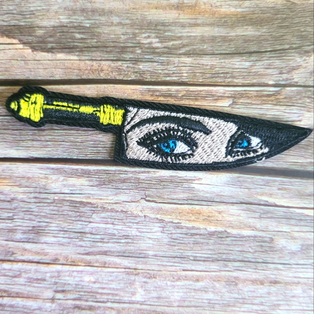 Knife With Pop Art Pin Up Eyes Gothic Embroidered Iron on Patch